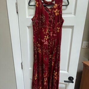 Floral Sleeveless Maxi Dress - Red and Yellow